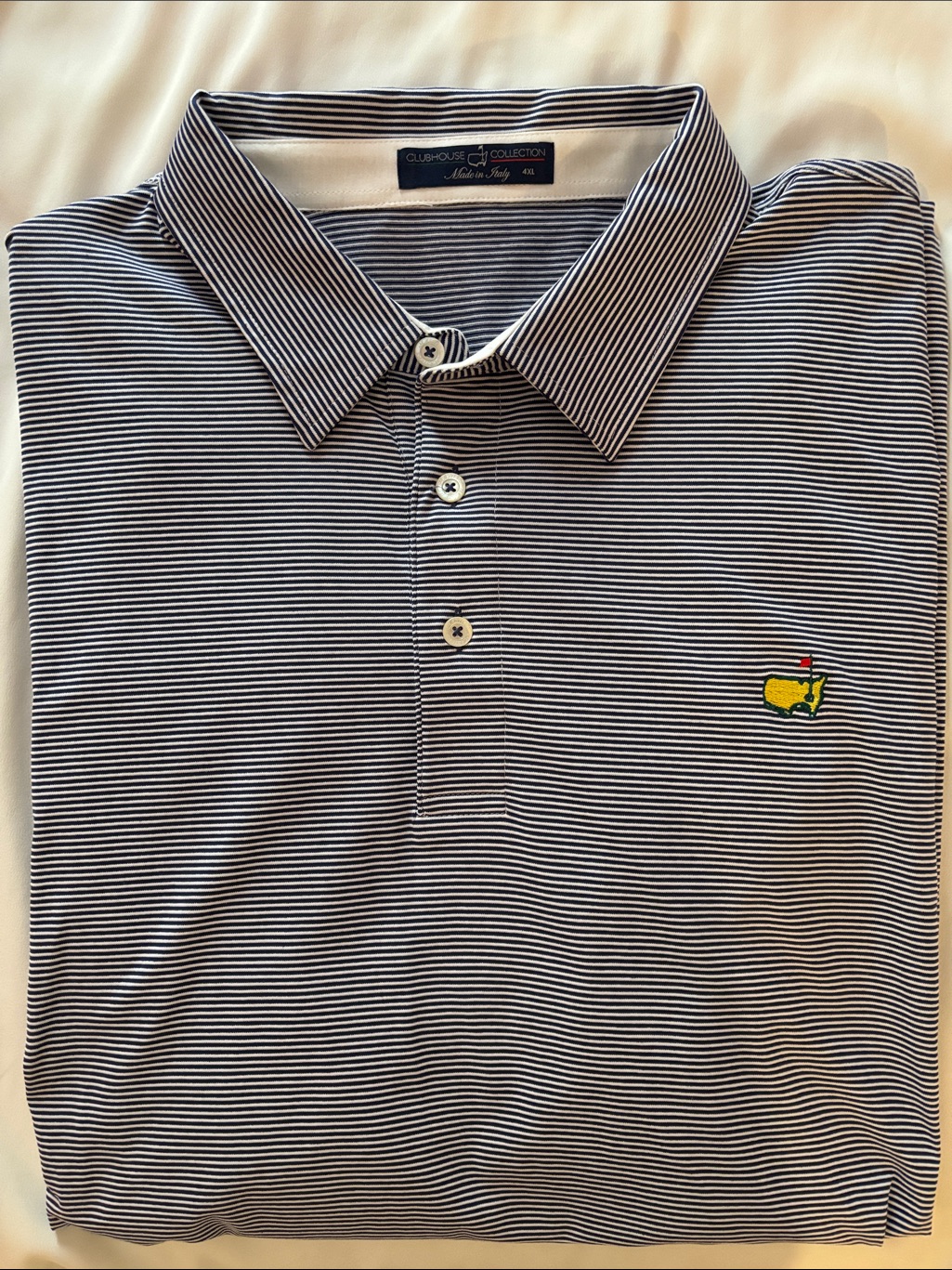 Masters Navy  White Stripe Polo With Yellow Embroidered Logo